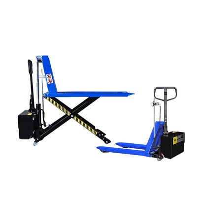 Electric Scissor Lift Pallet Truck 1,5 Ton Beban 750mm Tinggi Angkat Electric Lifting Desain Perawatan Gratis Baterai
